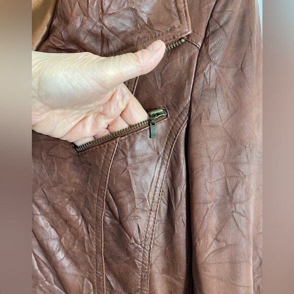 Tribal  Rustic Red Vegan Leather Biker Jacket Ladies 4 - Picture 3 of 11